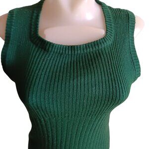 Women's Medium/Large Vintage Sweater Green Ribbed Knit Sleeveless Top 70s Knit